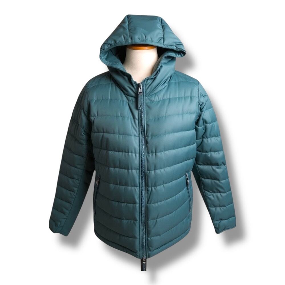 Universal Standard Teal Hooded Puffer Jacket Quilted Medium NWT Comfort Panel
